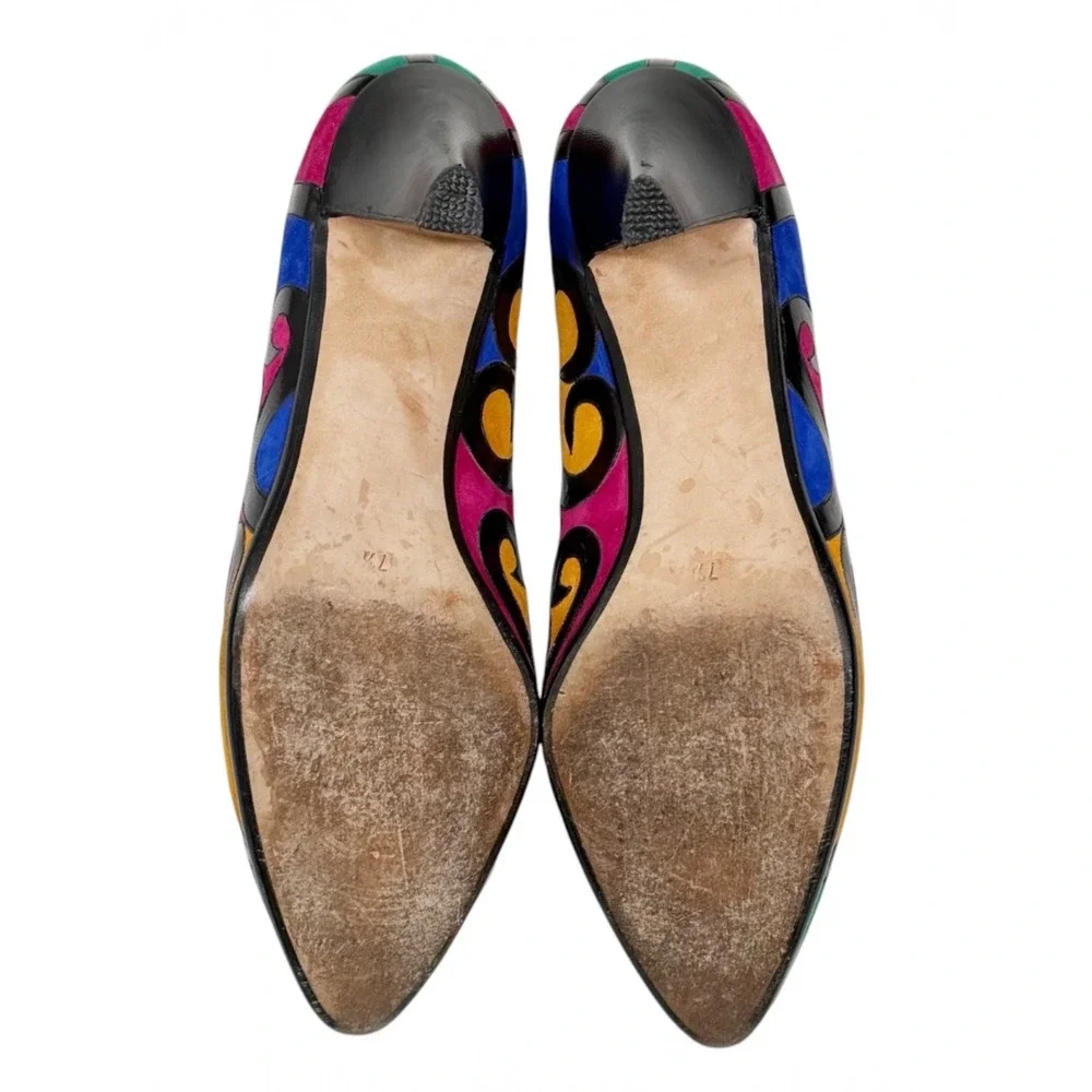 Andrea Pfister Neiman Marcus Vintage Pumps Multi Color Swirl Leather Heels 7.5 - Picture 6 of 7